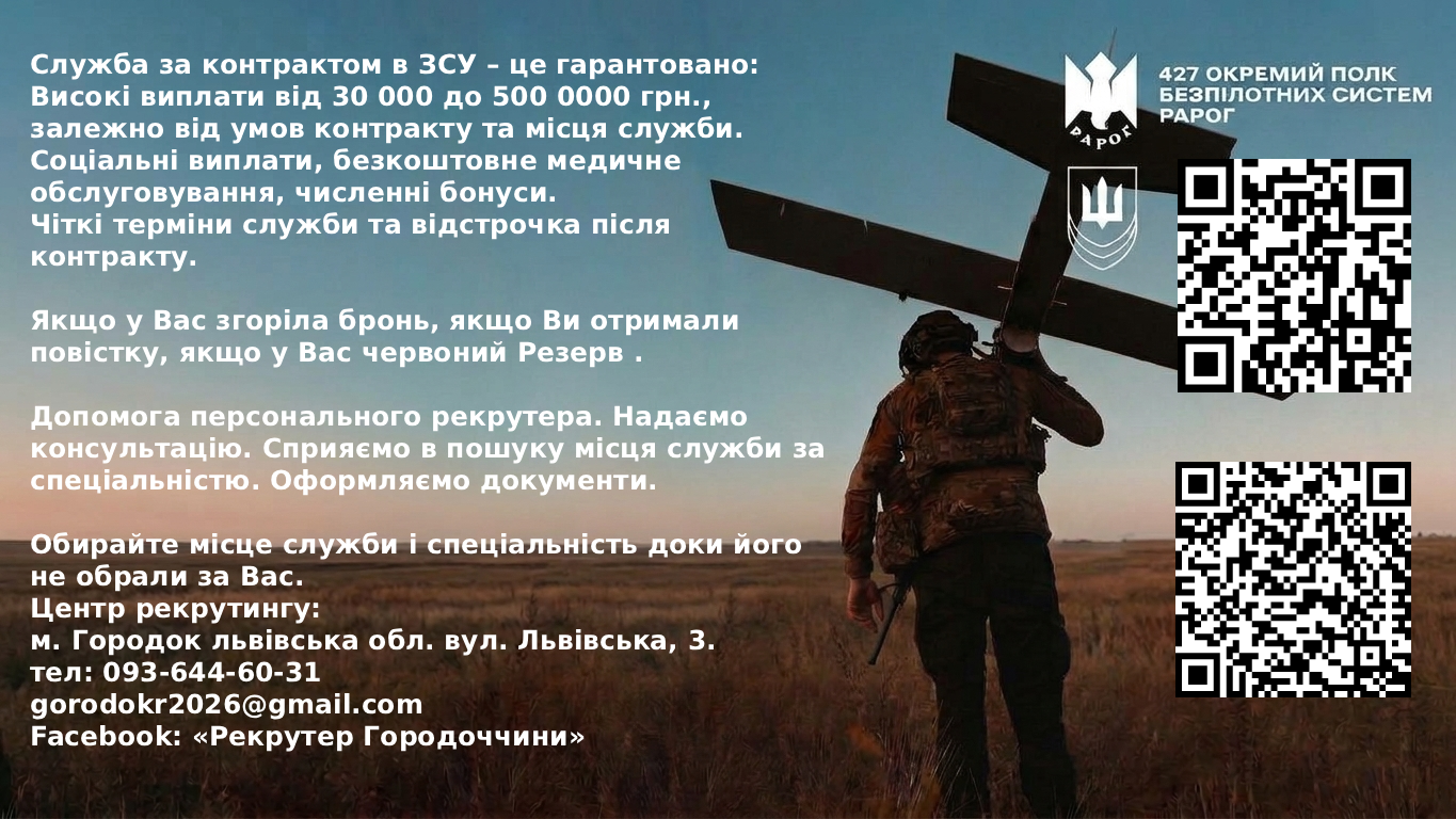 Служба за контрактом: оберіть свій шлях у ЗСУ разом із центром рекрутингу у м. Городок